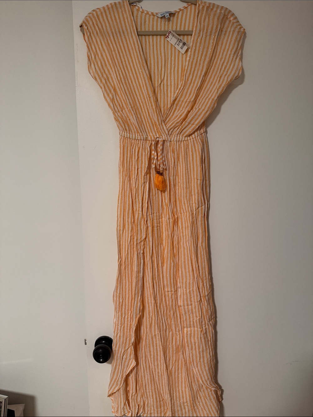 blue island Orange and White Striped V-Neck Maxi Dress